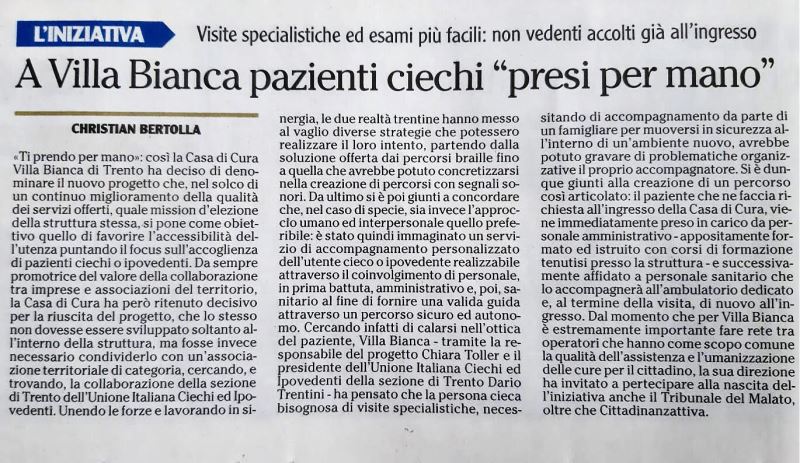Articolo di giornale quotidiano "L'Adige"